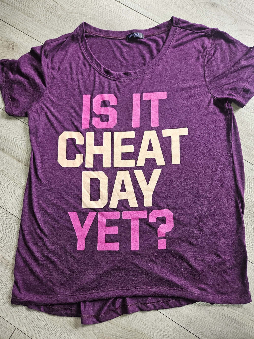 Move by Ardene Purple Graphic Activewear T-Shirt Is It Cheat Day Yet? Large🔥